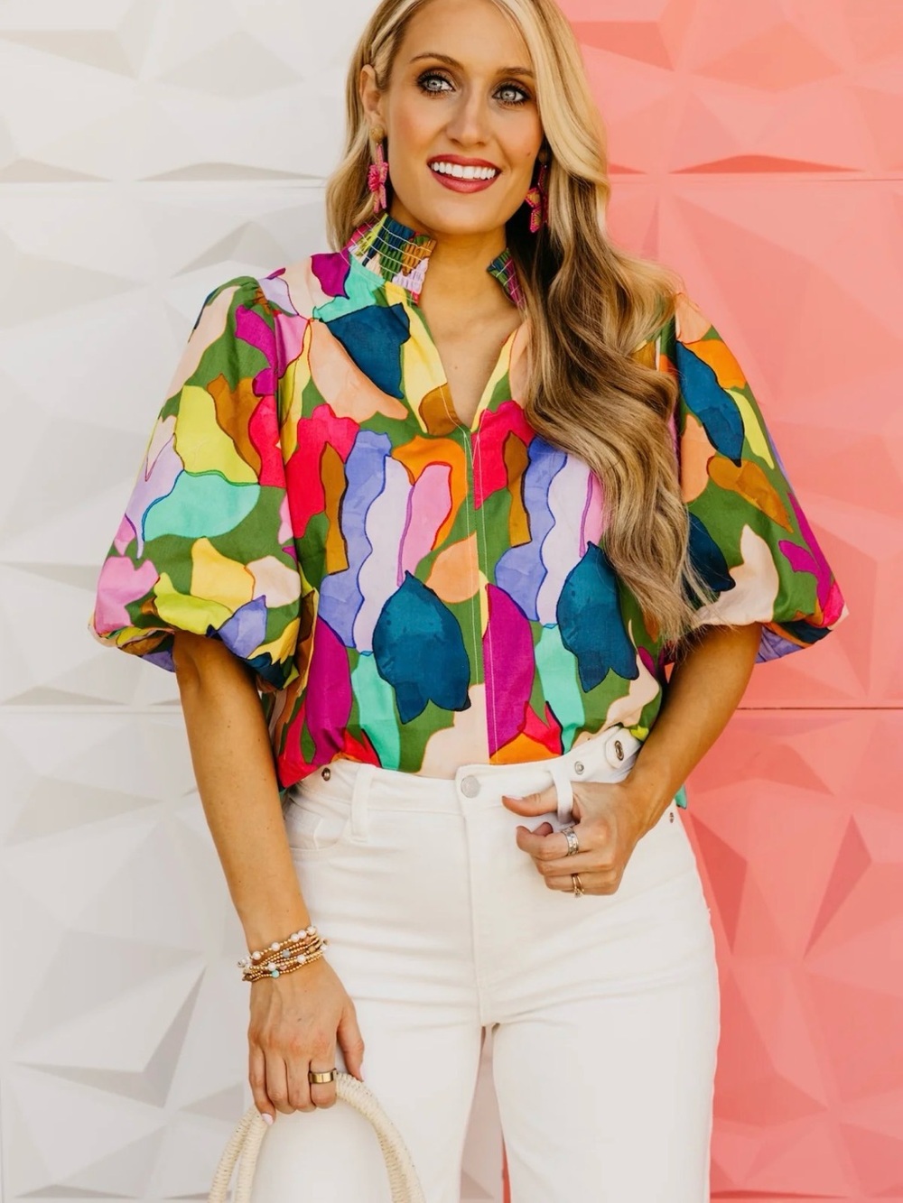 THML Alison Multicolor Puff-Sleeve Top